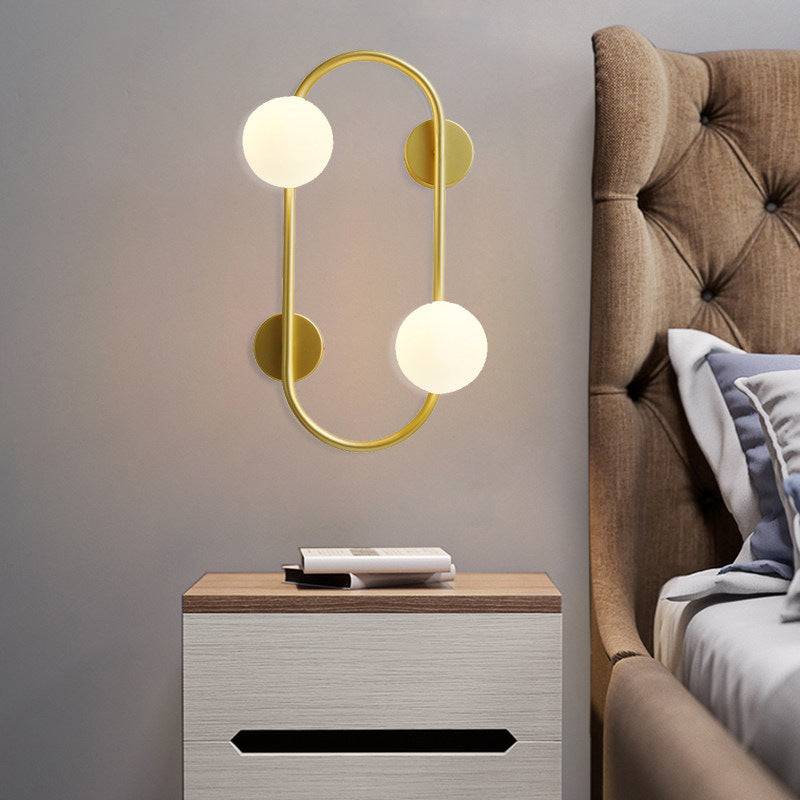 Aplique de pared contemporáneo nórdico de hierro con bola de cristal y aro ovalado de 2 luces para sala de estar 