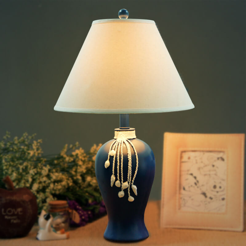 European Mediterranean Fabric Resin Base 1-Light Table Lamp