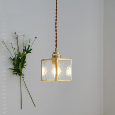 Modern Creative Stripe Square Glass Brass 1-Light Pendant Light