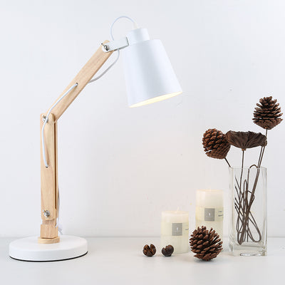 Lampe de table à 1 lumière en fer en bois pliable classique européen 
