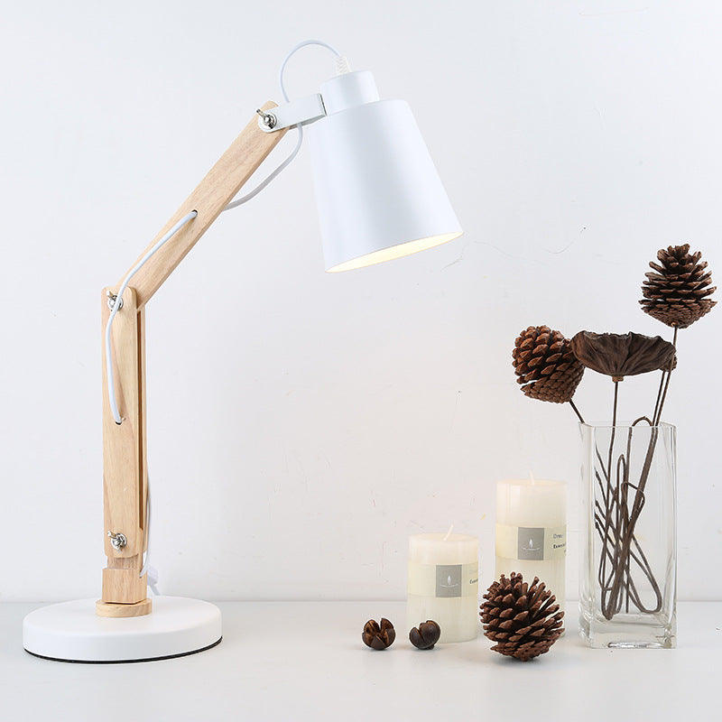Lampe de table à 1 lumière en fer en bois pliable classique européen 