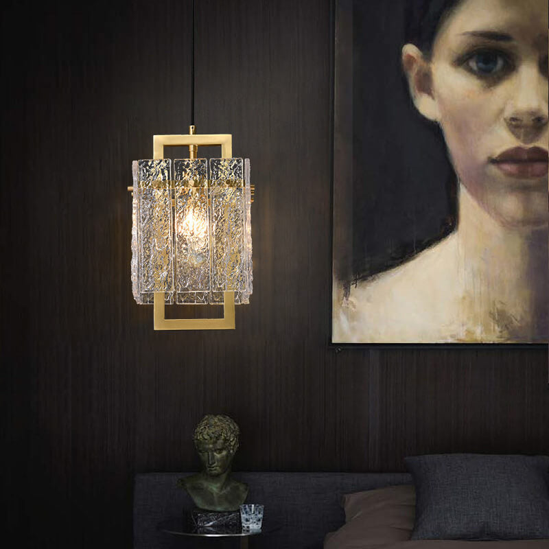 Modern Luxury Glass Brass Square 1-Light Pendant Light