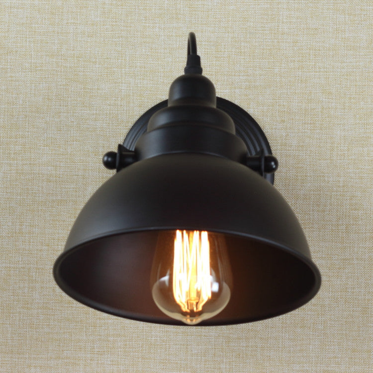 Industrial Retro Black Iron Dome 1-Light Wall Sconce Lamp