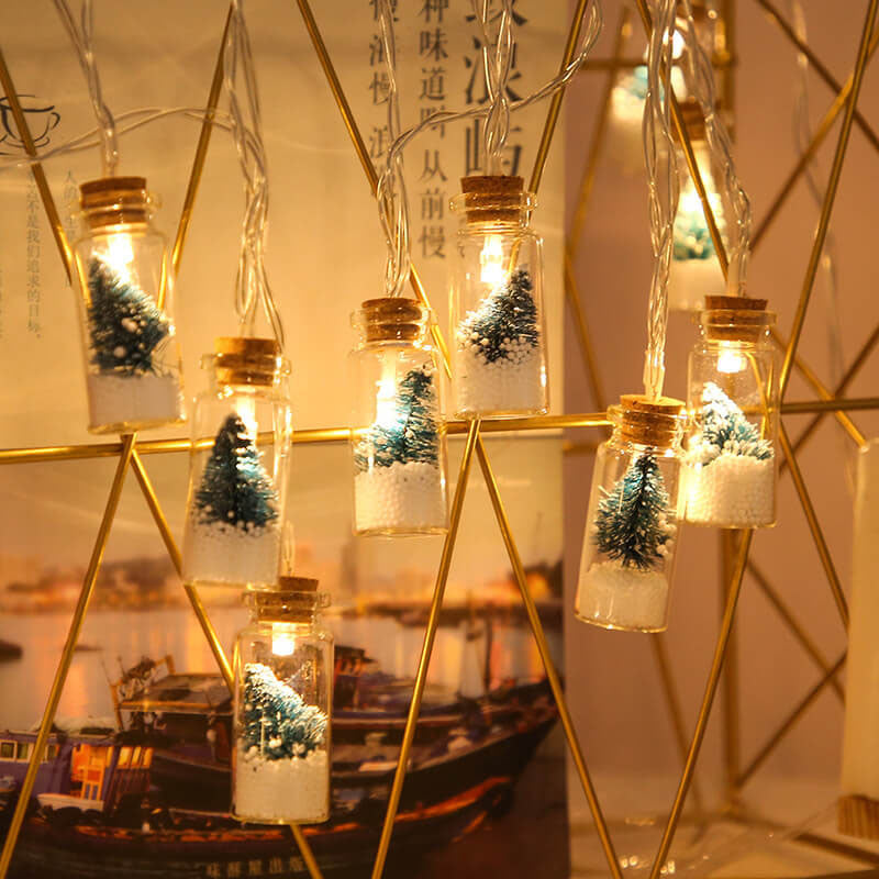 Lumière de chaîne décorative à LED de Noël avec bouteille à souhaits, arbre, neige et boîtier à piles 