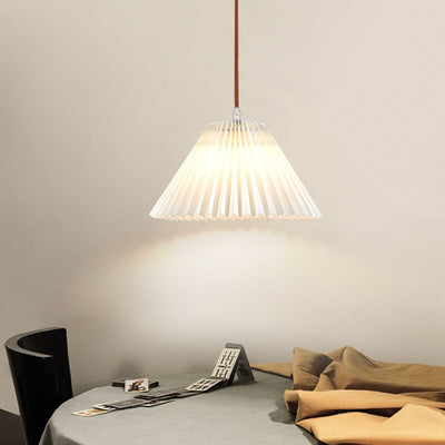 Japanese Minimalist Pleated Solid Wood Fabric 1-Light Pendant Light