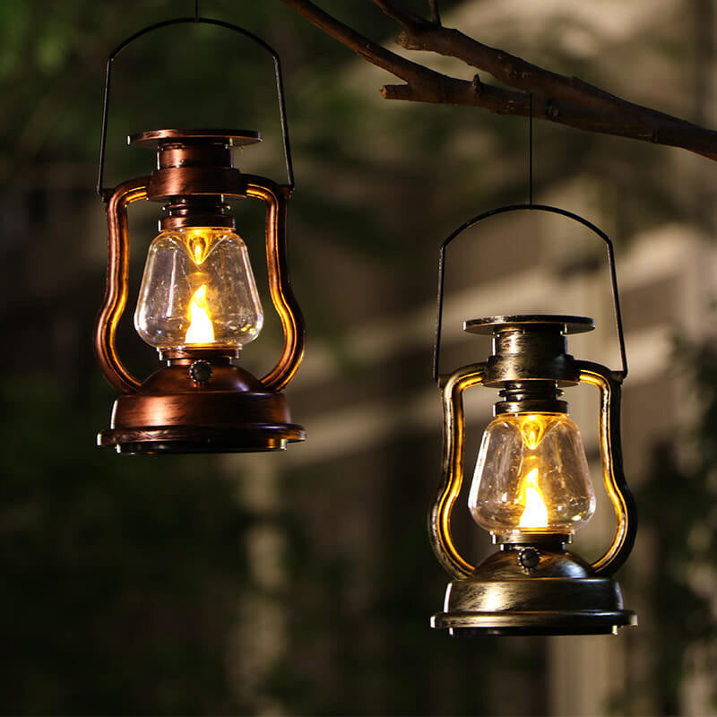 Lampe à pétrole rétro solaire Lampe cheval LED Décoration de jardin extérieure Patio Lampe à flamme portable 