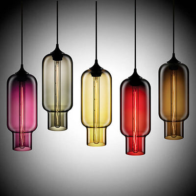 Nordic Simple Stained Glass Long Jar Design 1-Light Pendant Light