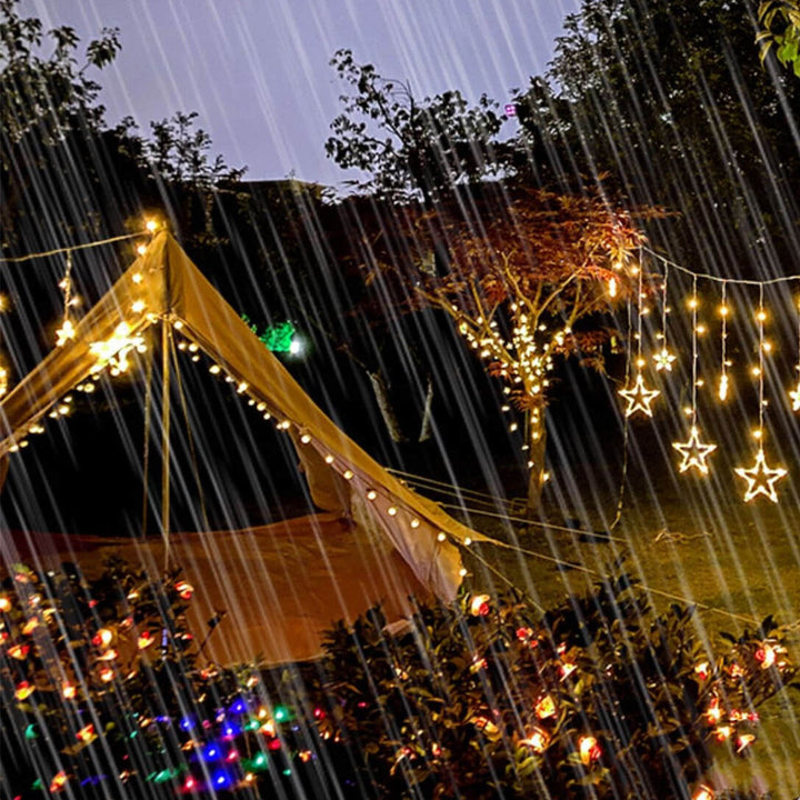 LED-Solar-Stern-Mond-Vorhang-Licht-Weihnachtsterrasse im Freien Dekorative Camping-Schnur-Lichter 