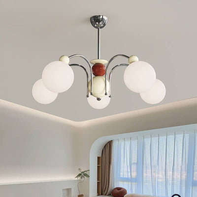 Modern Mid-Century Globe Iron Glass 5/8 Light Chandelier For Living Room