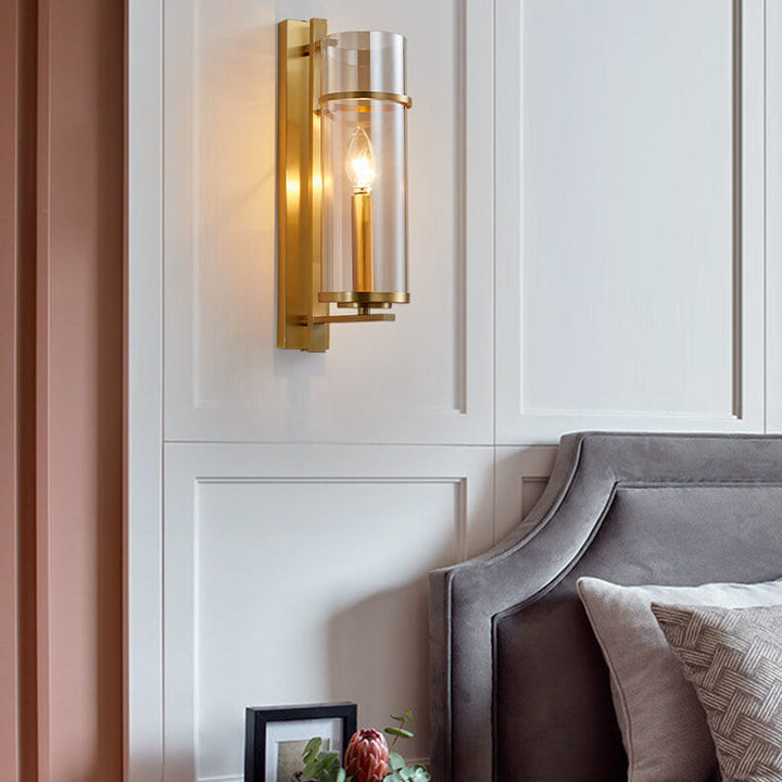 Nordic Luxus Messing Säulenförmige Glas 1-Licht Wandleuchte 