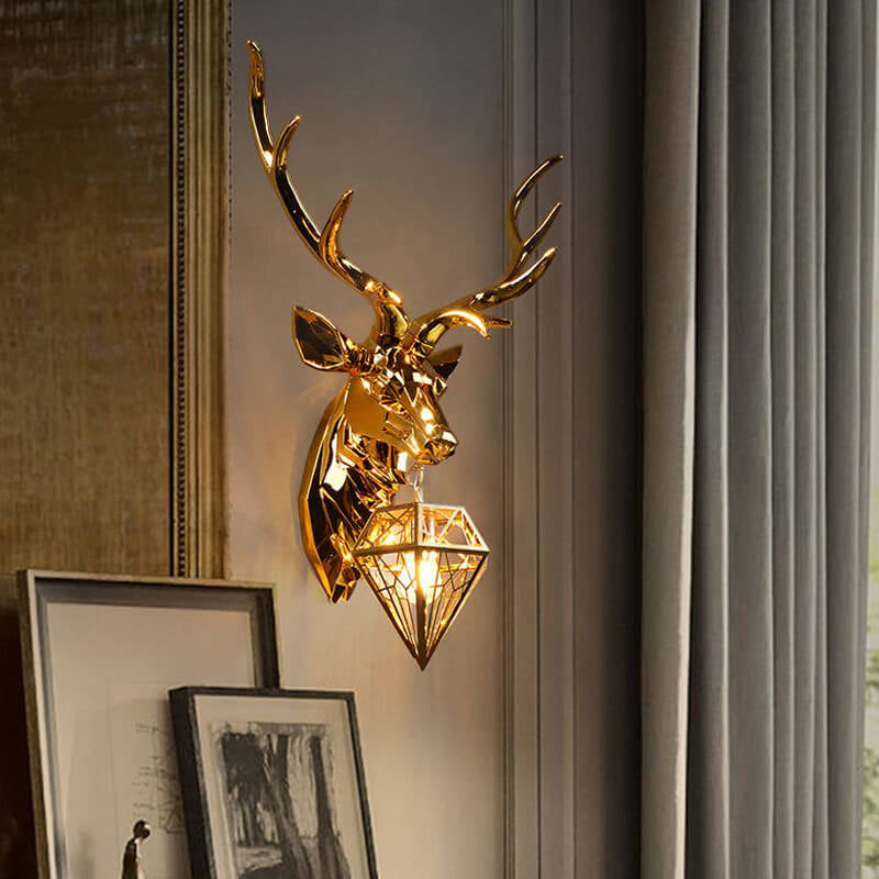 European Creative Plating Geometric Deer Head 1-Light Wall Sconce Lamp