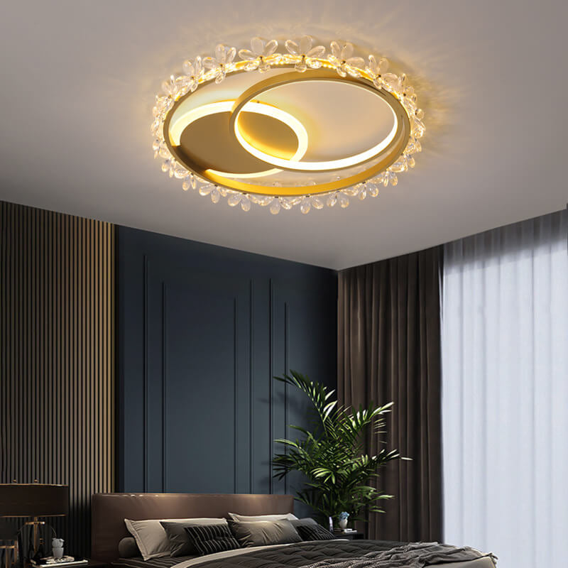 Nordic Luxury Crystal Lace Circle LED Flush Mount Ceiling Light