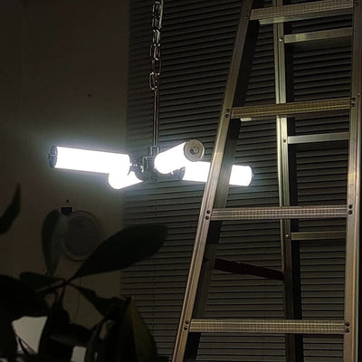 Industrieller 4-Licht-LED-Kronleuchter aus Edelstahl mit Astdesign 