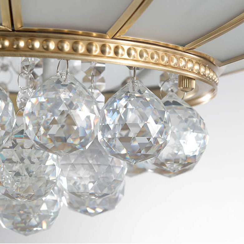 Modern European Style Full Copper Round Crystal 4-Lights Flush Mount Light