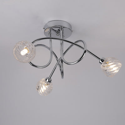 Lustre de plafond semi-encastré à 3 lumières en verre cristal nordique avec lignes torsadées 