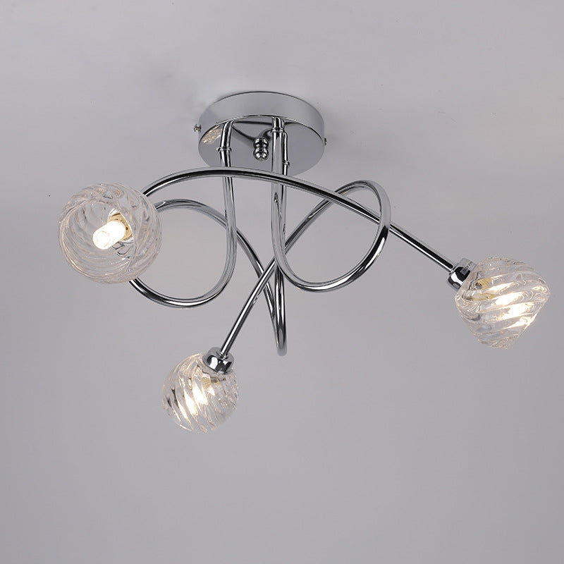 Lustre de plafond semi-encastré à 3 lumières en verre cristal nordique avec lignes torsadées 
