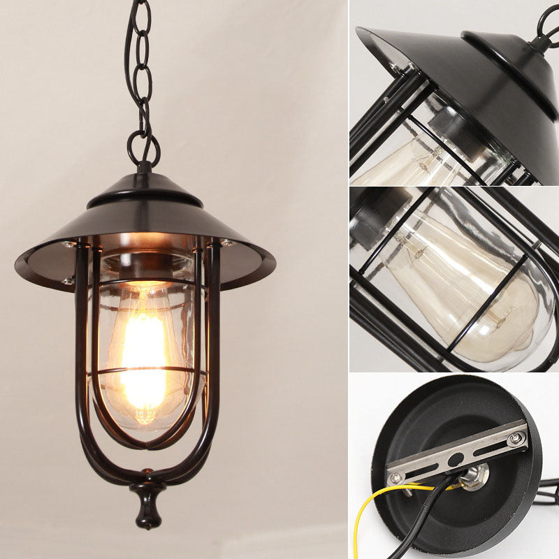 Industrial Vintage Aluminum Cage Glass 1-Light Outdoor Waterproof Pendant Light