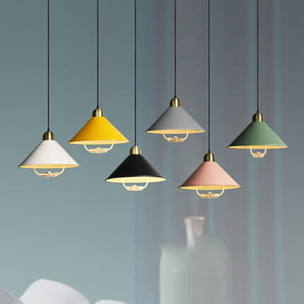 Lampe suspendue télescopique à LED avec abat-jour conique macaron moderne 