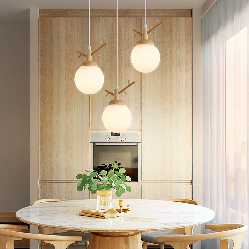 Contemporary Scandinavian Tree Branch Log Glass 1/3 Light Island Light Chandelier For Dining Room