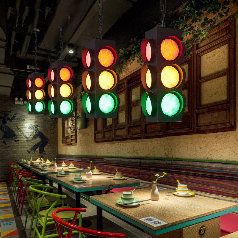 Retro Industrial Traffic Light Iron Glass LED Pendant Light