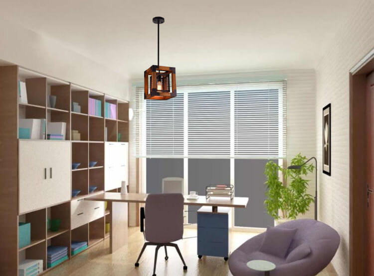 Wooden Square 1-Light Square Pendant Light