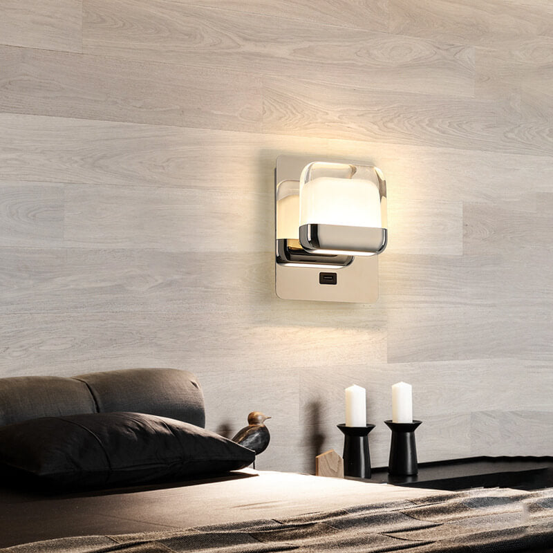 Lampe murale LED carrée en acrylique simple et moderne en acier inoxydable 