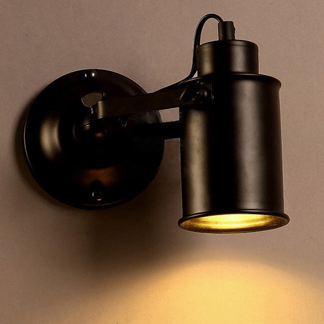 Lampe murale à un feu en fer cylindrique vintage traditionnel pour chambre 