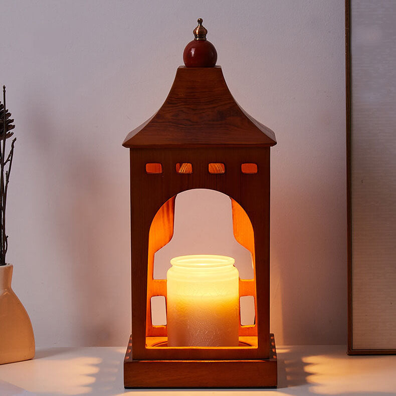 Vintage Walnut Cabin 1-Light Melting Wax Table Lamp