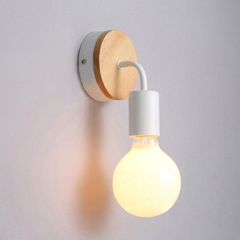 Lámpara Aplique de Pared de 1 Luz de Madera Curvada de Hierro de Simplicidad Moderna para Dormitorio 