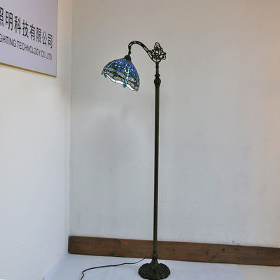 European Style Tiffany Blue Dragonfly Stained Glass 1-Light Standing Floor Lamp