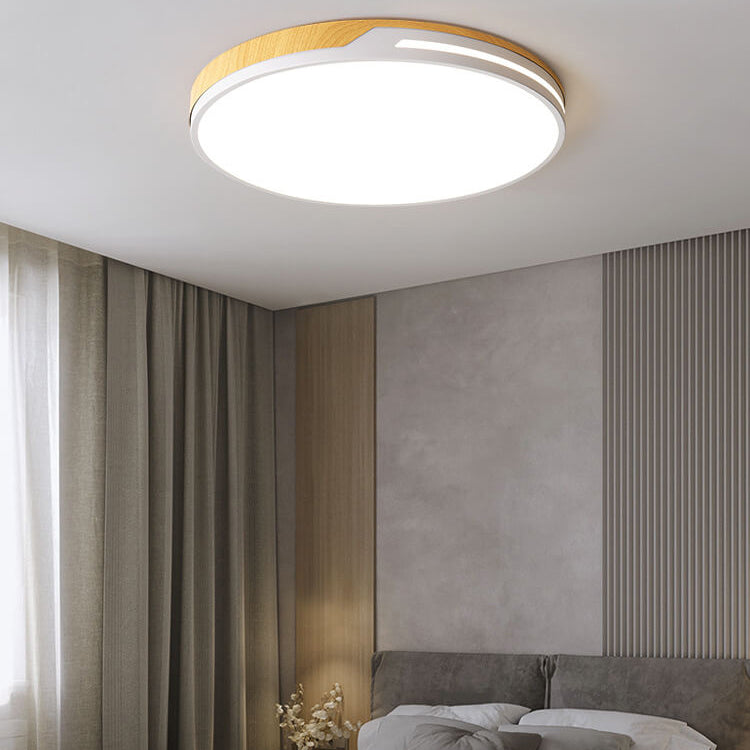 Nordische minimalistische runde LED-Deckenleuchte mit Holzkante