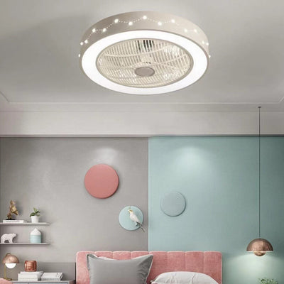 Nordic Simple Round Galaxies Enclosed LED Flush Mount Ceiling Fan Light