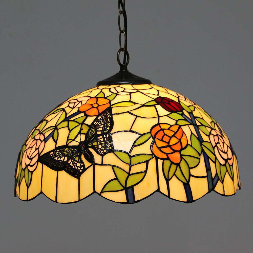Luminaire suspendu à 1 lumière Tiffany Vintage Butterfly Rose Dome 