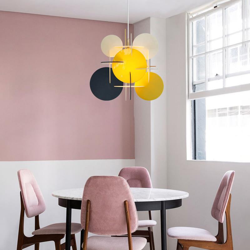 Contemporary Scandinavian Macaron Acrylic Round Sheet Splicing 1-Light Pendant Light For Dining Room