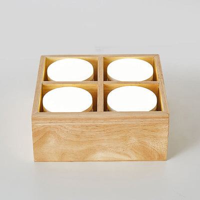 Japanese Minimalist Square Solid Wood Spotlight LED Flush Mount Ceiling Light