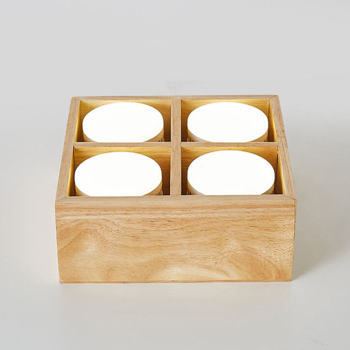 Japanese Minimalist Square Solid Wood Spotlight LED Flush Mount Ceiling Light