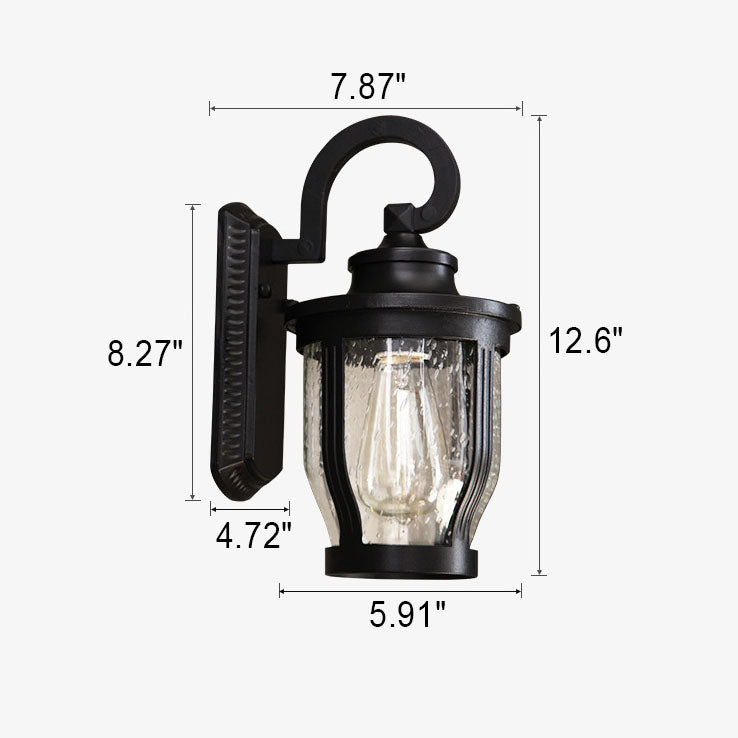 European Vintage Rain Glass Column Jar Outdoor Waterproof 1-Light Wall Sconce Lamp