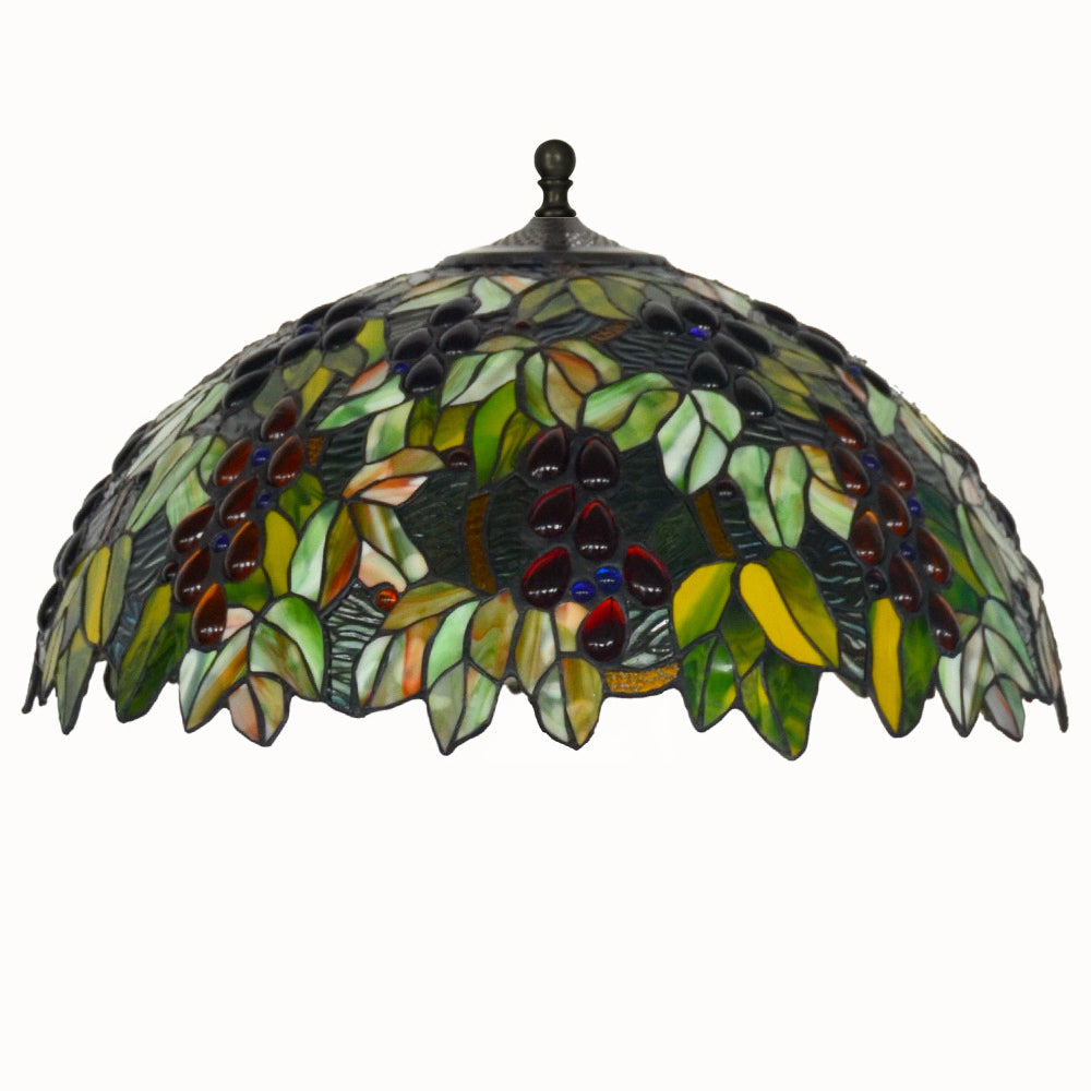 Traditionelle Tiffany-Stehlampe mit Buntglas und Traubendekor, kuppelförmig, 3 Lichter, fürs Arbeitszimmer