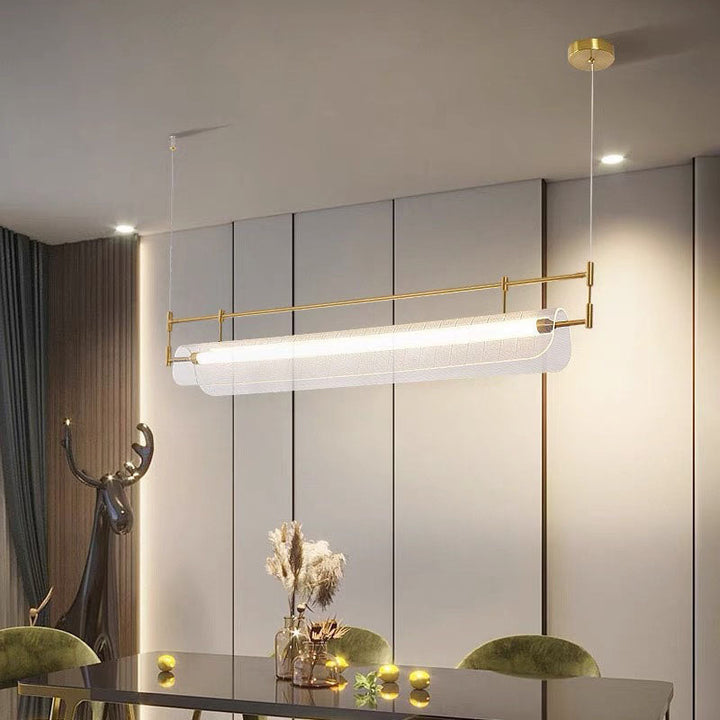 Modern Luxury Acrylic Iron Long Strip LED Island Light Pendant Light For Dining Room