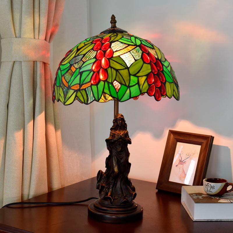 Retro Tiffany Glass 1-Light Decorative Beauty Table Lamp