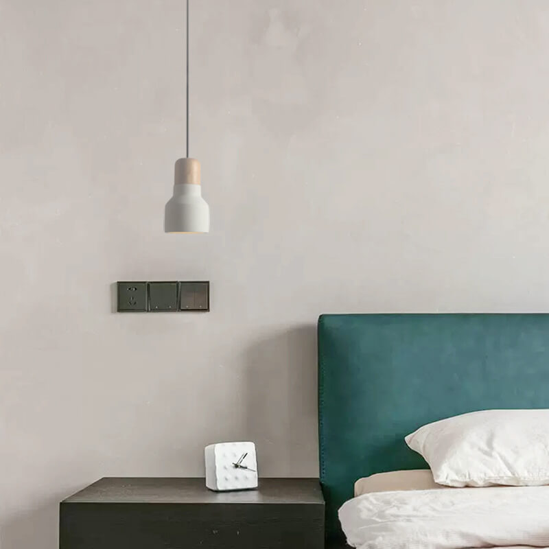 Suspension Luminaire à 1 Lumière en Bois de Sable Blanc Minimaliste Moderne en Forme de Trompette Évasée 