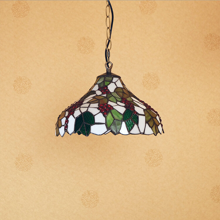 Traditional Tiffany Grape Fruit Stained Glass Iron 1-Light Pendant Light For Living Room