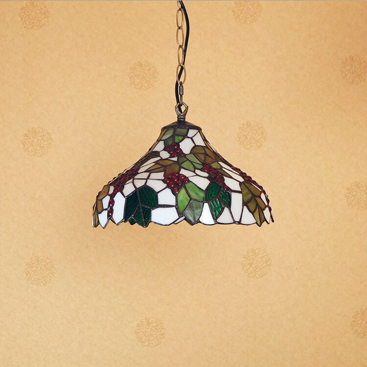 Traditional Tiffany Grape Fruit Stained Glass Iron 1-Light Pendant Light For Living Room