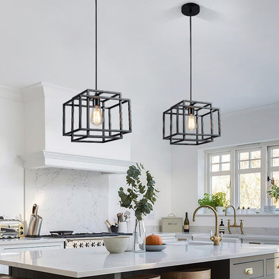 Industrial Vintage Iron Geometric Lantern 1-Light Pendant Light