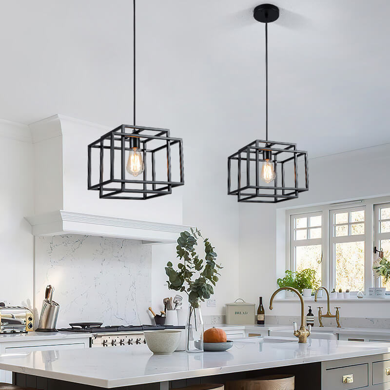 Industrial Vintage Iron Geometric Lantern 1-Light Pendant Light