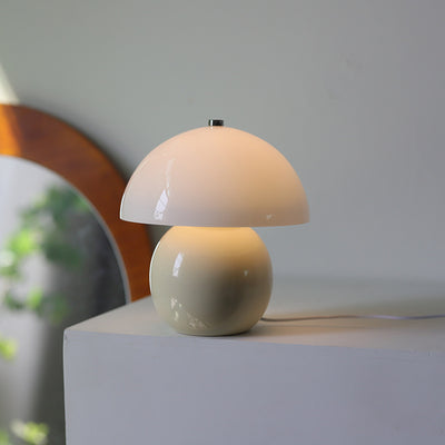 Vintage Cream Glass Mushroom Ceramic Dome LED Table Lamp