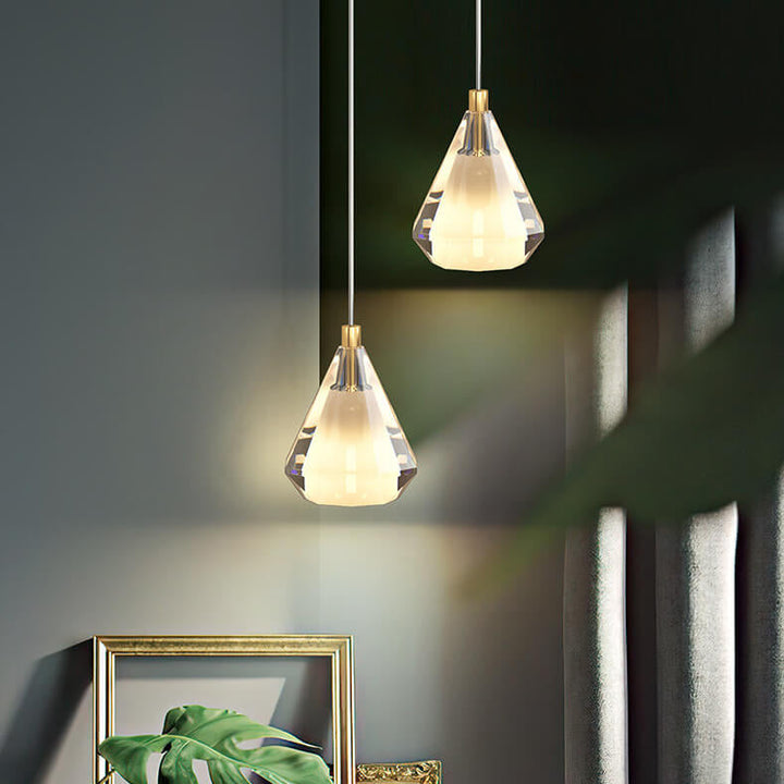 Suspension Luminaire Nordique en Cuivre Complet Design Créatif en Diamant à 1 Lumière 