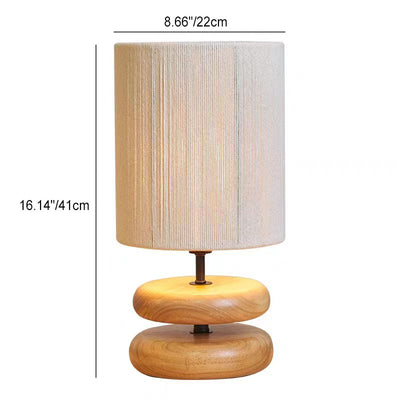 Traditional Chinese Fabric Cylinder Shade Wooden Chess Base 1-Light Table Lamp For Home Office