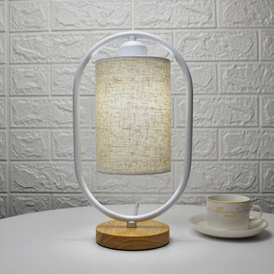 Nordic Linen White Ring LED Dimmable Table Lamp