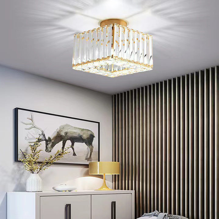 Moderne luxuriöse Kristall-Deckenleuchte in runder oder quadratischer Form, 1-flammig, als Semi-Flush-Mount für das Wohnzimmer 